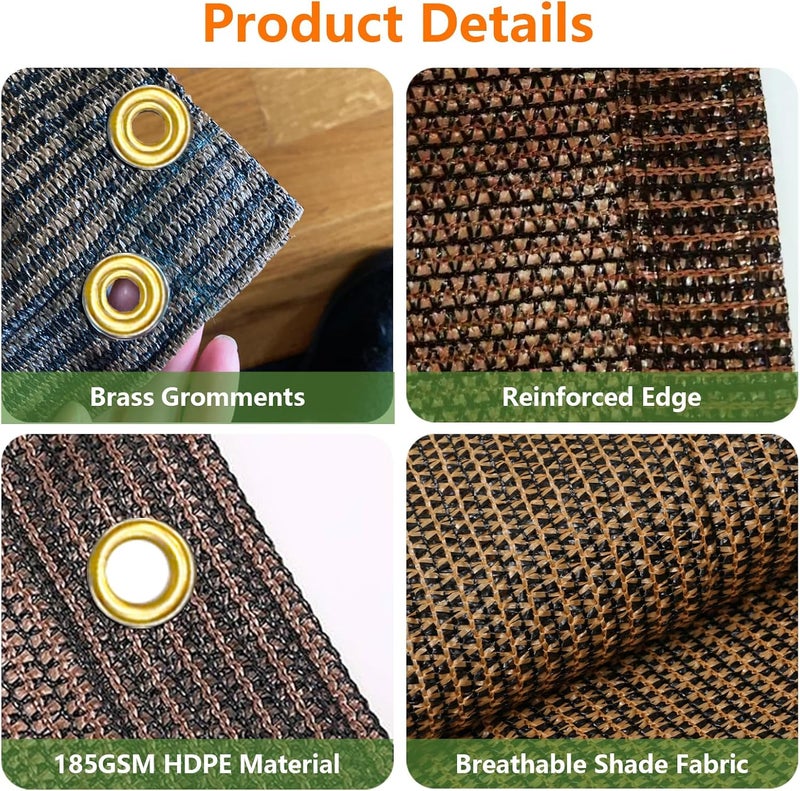 POYEE 90% 8x20ft Sun Shade Cloth for Outdoor Deck Backyard Patio Garden Pergola Cover Canopy Mocha - Image 4